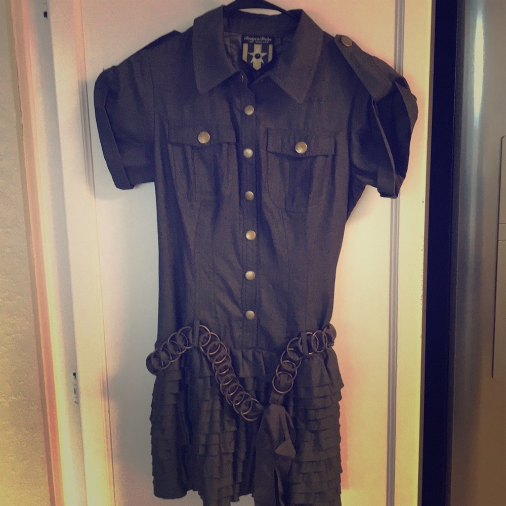 Twelve & Twelve Black Olive Button Chain Dress M